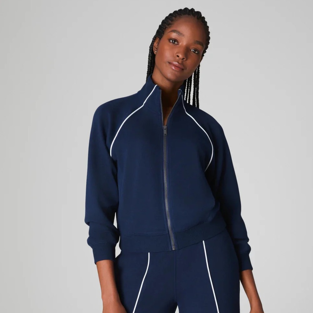 SPANX AirEssentials Pique Full Zip Track Jacket Timeless Navy Blue 3X